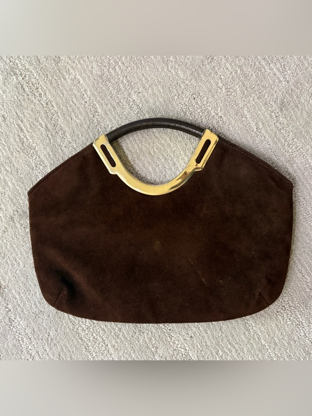 Vintage Cutout Top Handle Bag Chocolate Brown Suede Crescent Retro Fall